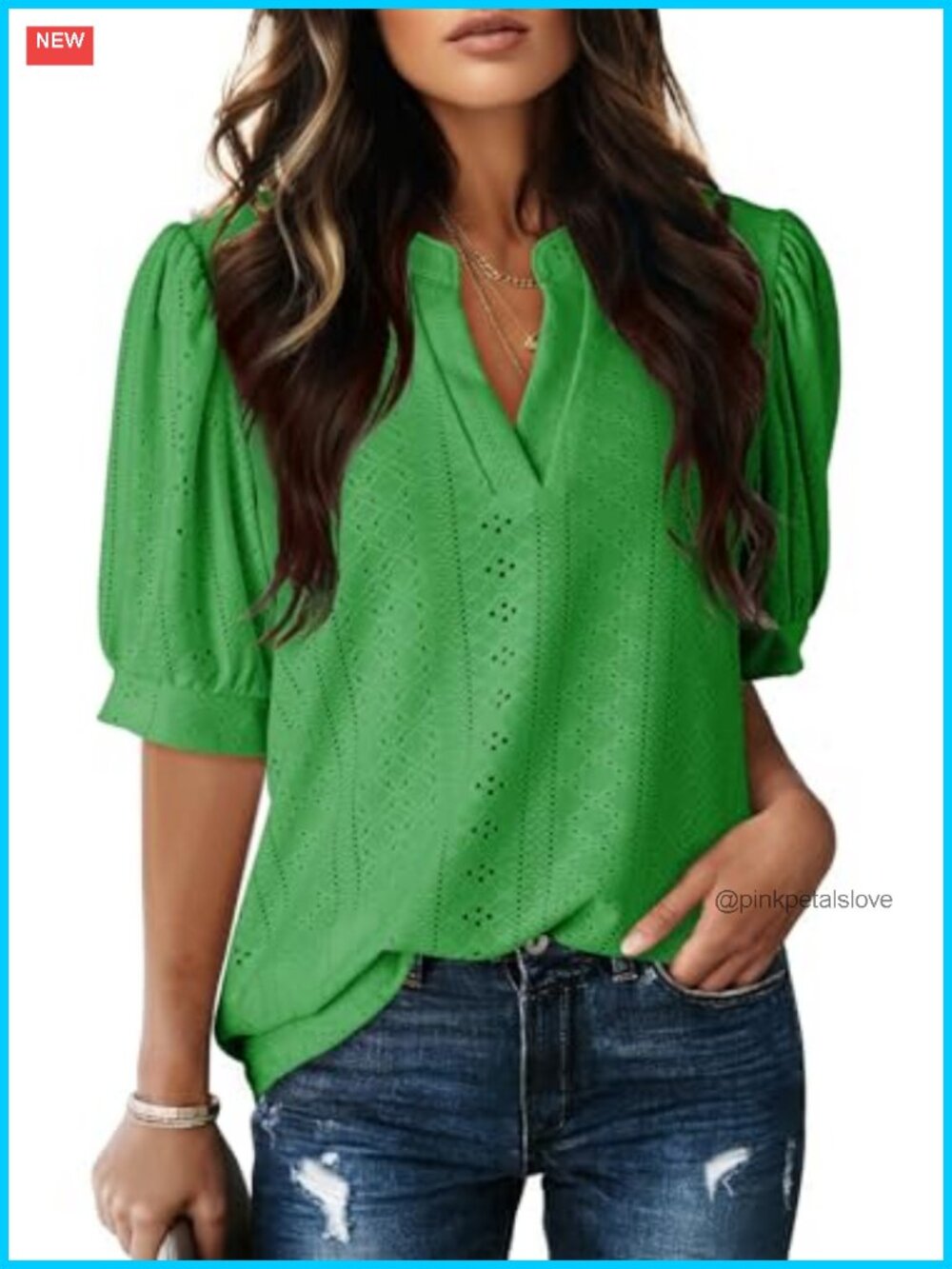 V Neck Puff Short Sleeve Blouse